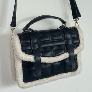 Black Crossbody Bag with Sherpa Lining